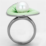 TK1171 - High polished (no plating) Stainless Steel Ring with Synthetic Pearl in White - Alamode