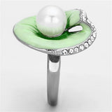 TK1171 - High polished (no plating) Stainless Steel Ring with Synthetic Pearl in White - Alamode