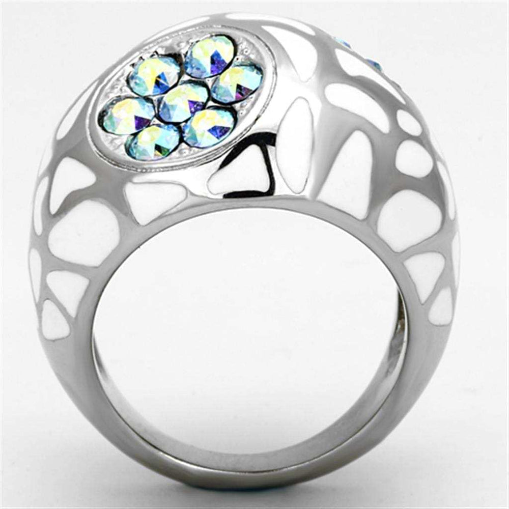 TK1172 - High polished (no plating) Stainless Steel Ring with Top Grade Crystal in Aquamarine AB - Alamode - Flyclothing LLC
