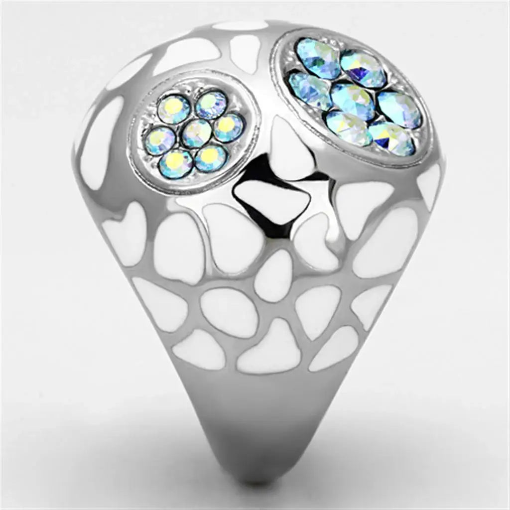 TK1172 - High polished (no plating) Stainless Steel Ring with Top Grade Crystal in Aquamarine AB - Alamode - Flyclothing LLC