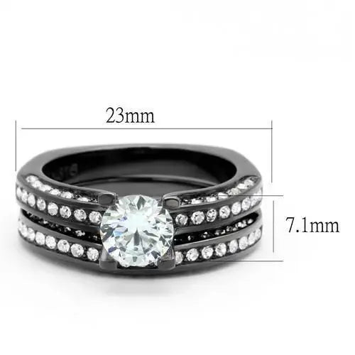 TK1175LJ - IP Light Black (IP Gun) Stainless Steel Ring with AAA Grade CZ in Clear - Alamode - Flyclothing LLC