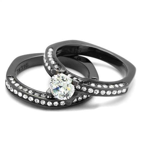 TK1175LJ - IP Light Black (IP Gun) Stainless Steel Ring with AAA Grade CZ in Clear - Alamode - Flyclothing LLC