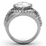 TK1176 - High polished (no plating) Stainless Steel Ring with AAA Grade CZ  in Clear - Alamode
