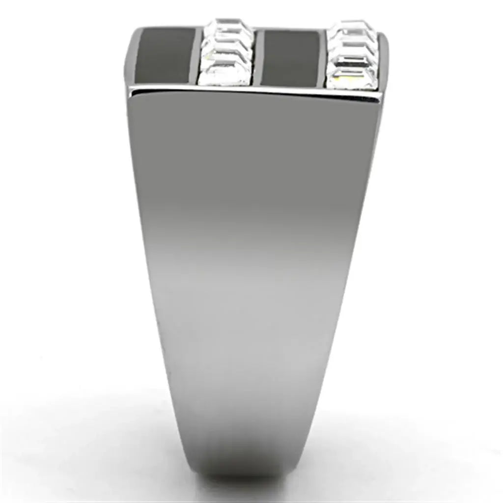 TK1177 - High polished (no plating) Stainless Steel Ring with Top Grade Crystal in Clear - Alamode - Flyclothing LLC