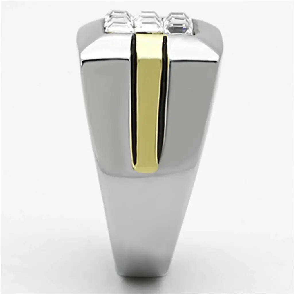 TK1178 - Two-Tone IP Gold (Ion Plating) Stainless Steel Ring with Top Grade Crystal in Clear - Alamode - Flyclothing LLC