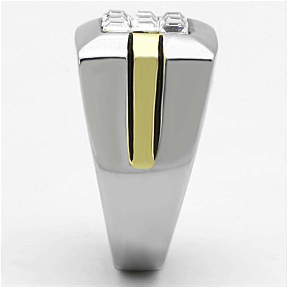 TK1178 - Two-Tone IP Gold (Ion Plating) Stainless Steel Ring with Top Grade Crystal in Clear - Alamode - Flyclothing LLC
