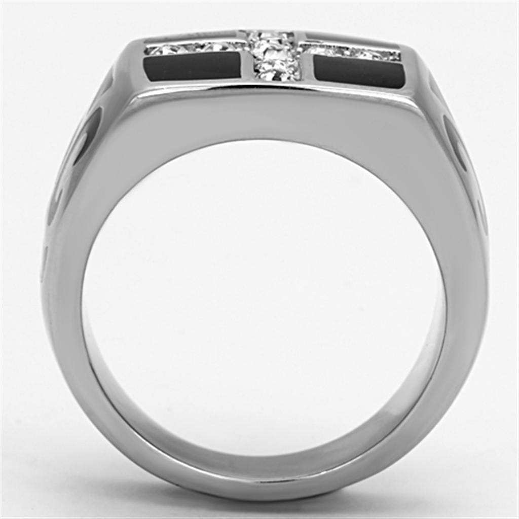 TK1179 - High polished (no plating) Stainless Steel Ring with Top Grade Crystal in Clear - Alamode - Flyclothing LLC