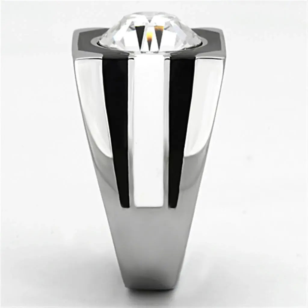 TK1181 - High polished (no plating) Stainless Steel Ring with Top Grade Crystal in Clear - Alamode - Flyclothing LLC