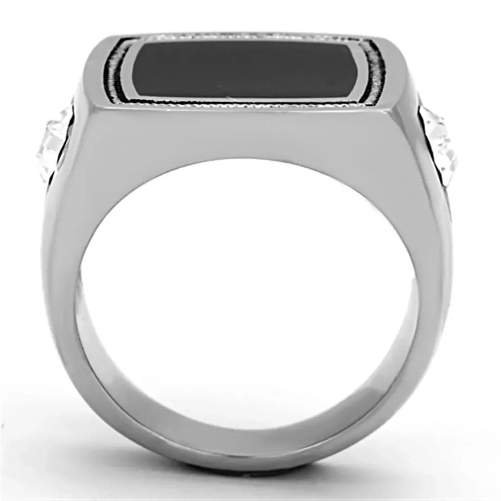 TK1182 - High polished (no plating) Stainless Steel Ring with Top Grade Crystal in Clear - Alamode - Flyclothing LLC