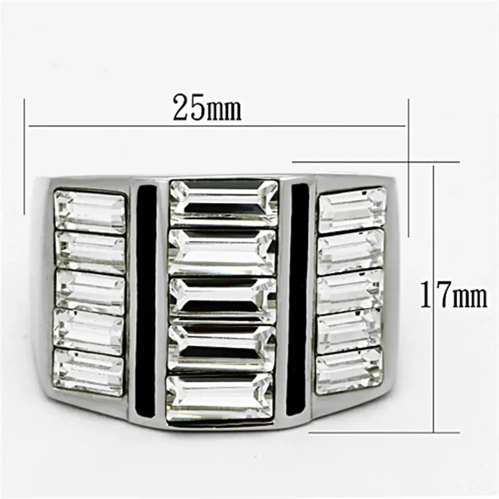 TK1185 - High polished (no plating) Stainless Steel Ring with Top Grade Crystal in Clear - Alamode - Flyclothing LLC