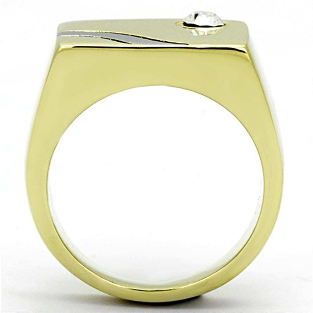 TK1186 - Two-Tone IP Gold (Ion Plating) Stainless Steel Ring with Top Grade Crystal in Clear - Alamode - Flyclothing LLC