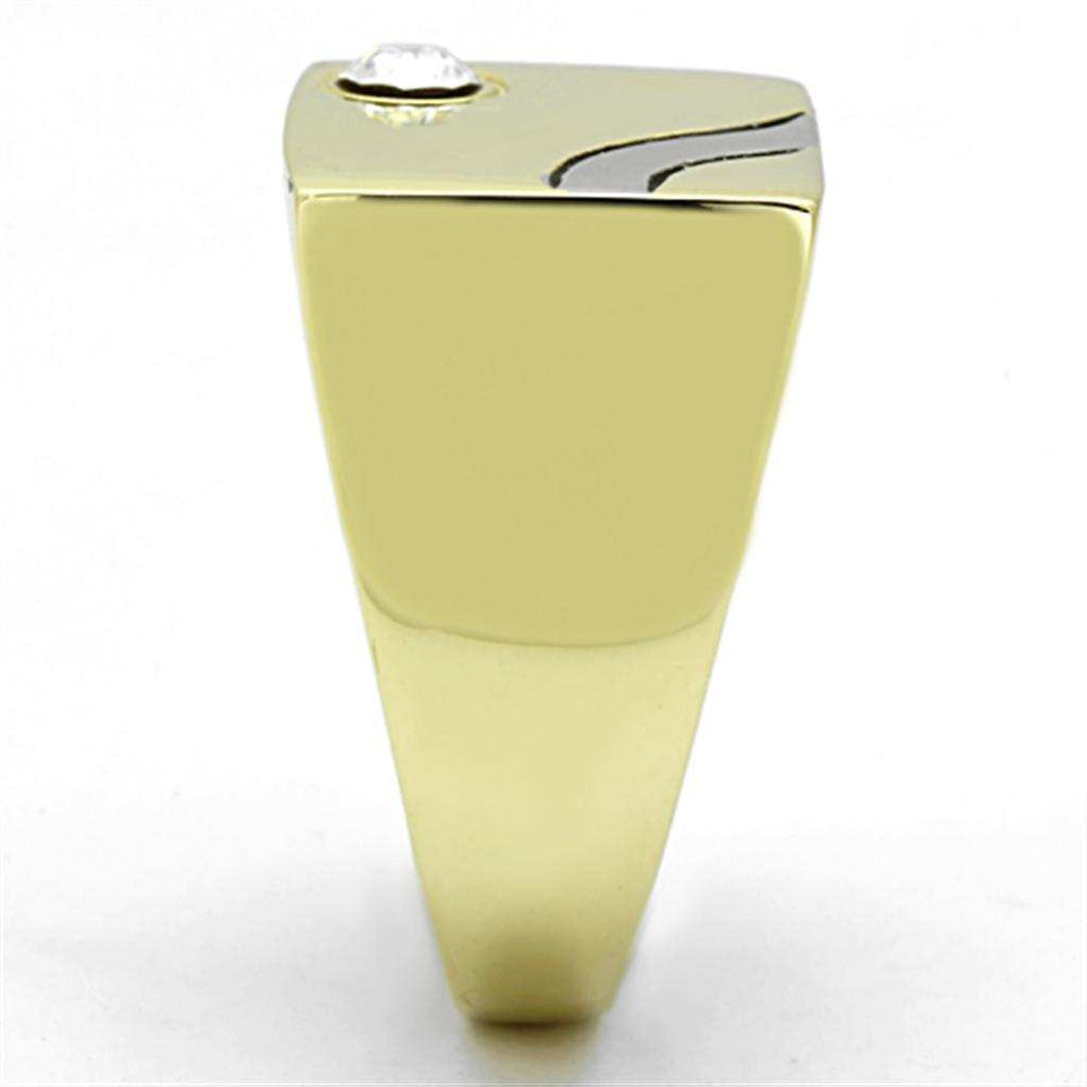 TK1186 - Two-Tone IP Gold (Ion Plating) Stainless Steel Ring with Top Grade Crystal in Clear - Alamode - Flyclothing LLC