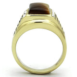 TK1187 - IP Gold(Ion Plating) Stainless Steel Ring with Synthetic Tiger Eye in Topaz - Alamode - Flyclothing LLC
