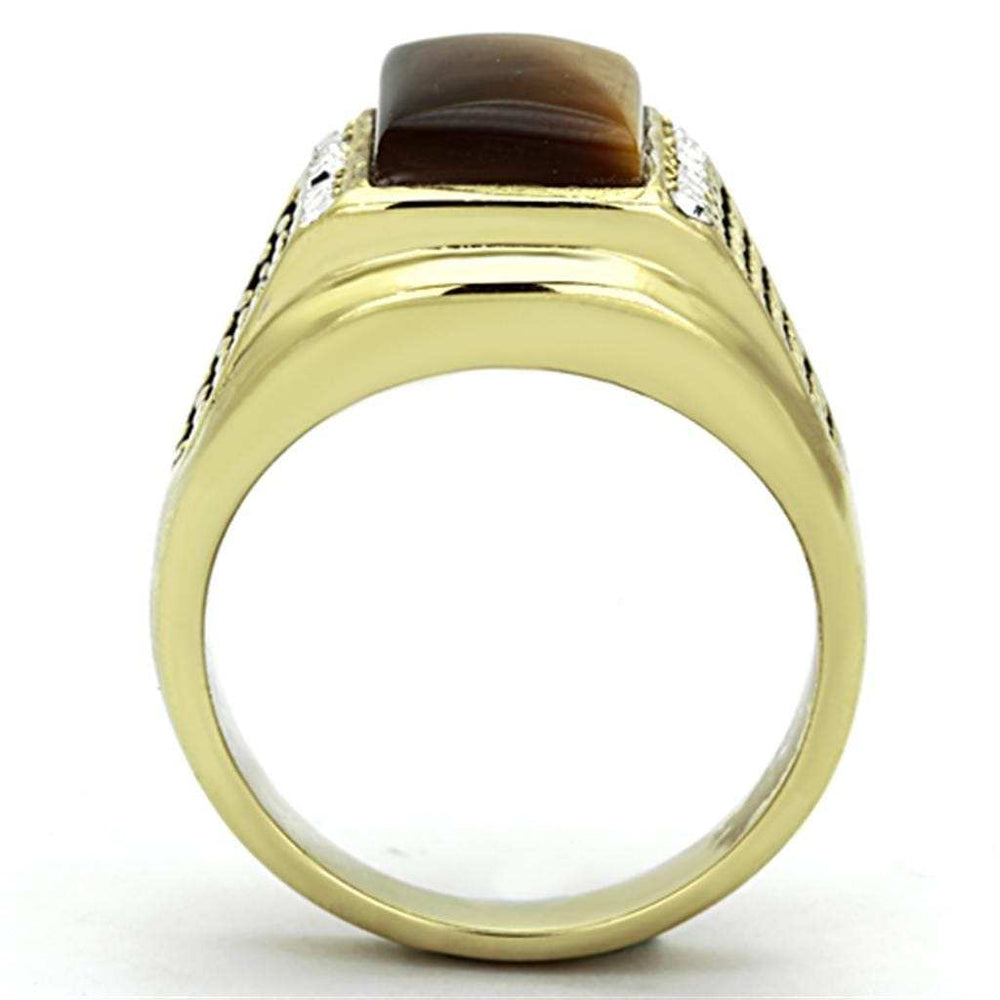 TK1187 - IP Gold(Ion Plating) Stainless Steel Ring with Synthetic Tiger Eye in Topaz - Alamode - Flyclothing LLC
