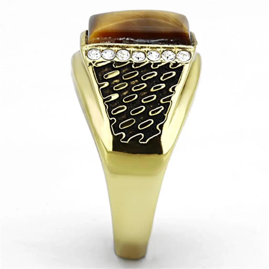 TK1187 - IP Gold(Ion Plating) Stainless Steel Ring with Synthetic Tiger Eye in Topaz - Alamode - Flyclothing LLC