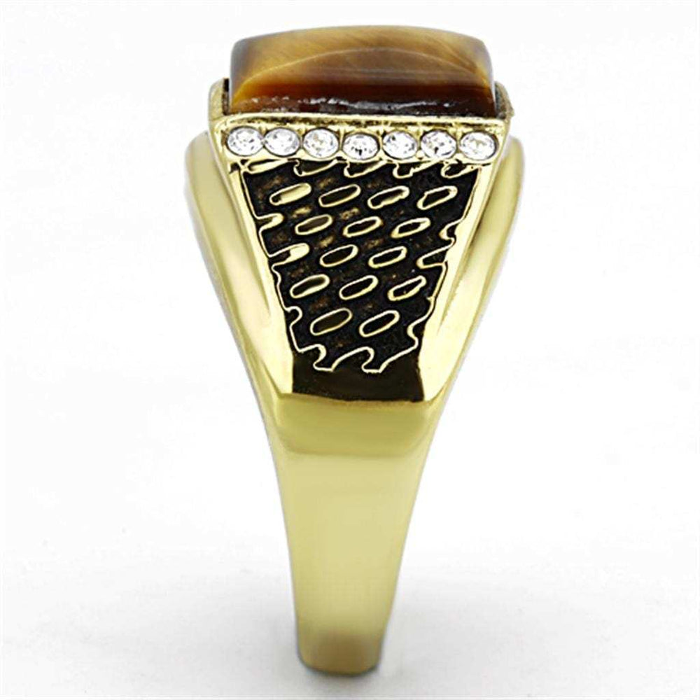 TK1187 - IP Gold(Ion Plating) Stainless Steel Ring with Synthetic Tiger Eye in Topaz - Alamode - Flyclothing LLC