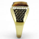 TK1187 - IP Gold(Ion Plating) Stainless Steel Ring with Synthetic Tiger Eye in Topaz - Alamode