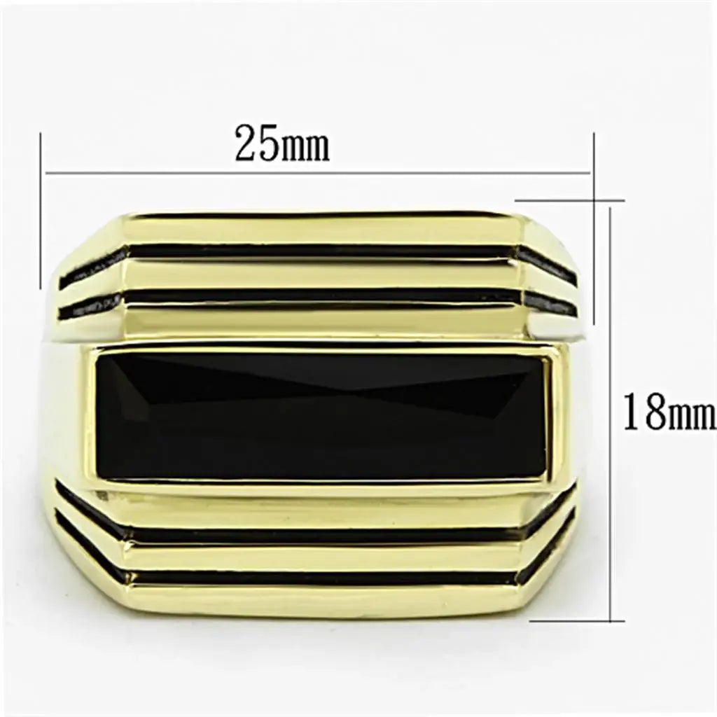 TK1188 - IP Gold(Ion Plating) Stainless Steel Ring with Synthetic Synthetic Glass in Jet - Alamode - Flyclothing LLC