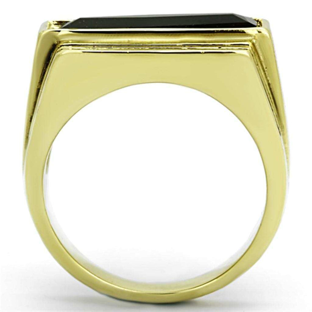 TK1188 - IP Gold(Ion Plating) Stainless Steel Ring with Synthetic Synthetic Glass in Jet - Alamode - Flyclothing LLC