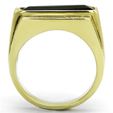TK1188 - IP Gold(Ion Plating) Stainless Steel Ring with Synthetic Synthetic Glass in Jet - Alamode