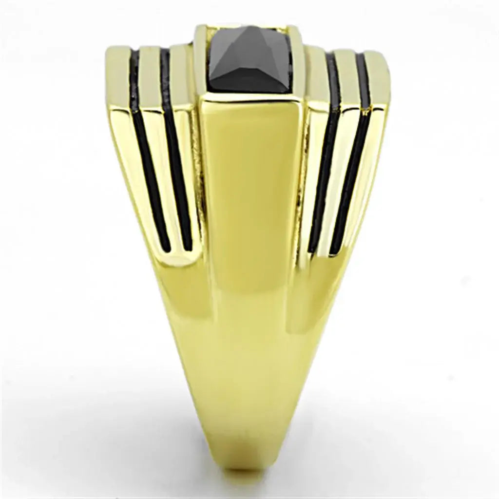 TK1188 - IP Gold(Ion Plating) Stainless Steel Ring with Synthetic Synthetic Glass in Jet - Alamode - Flyclothing LLC