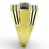 TK1188 - IP Gold(Ion Plating) Stainless Steel Ring with Synthetic Synthetic Glass in Jet - Alamode - Flyclothing LLC