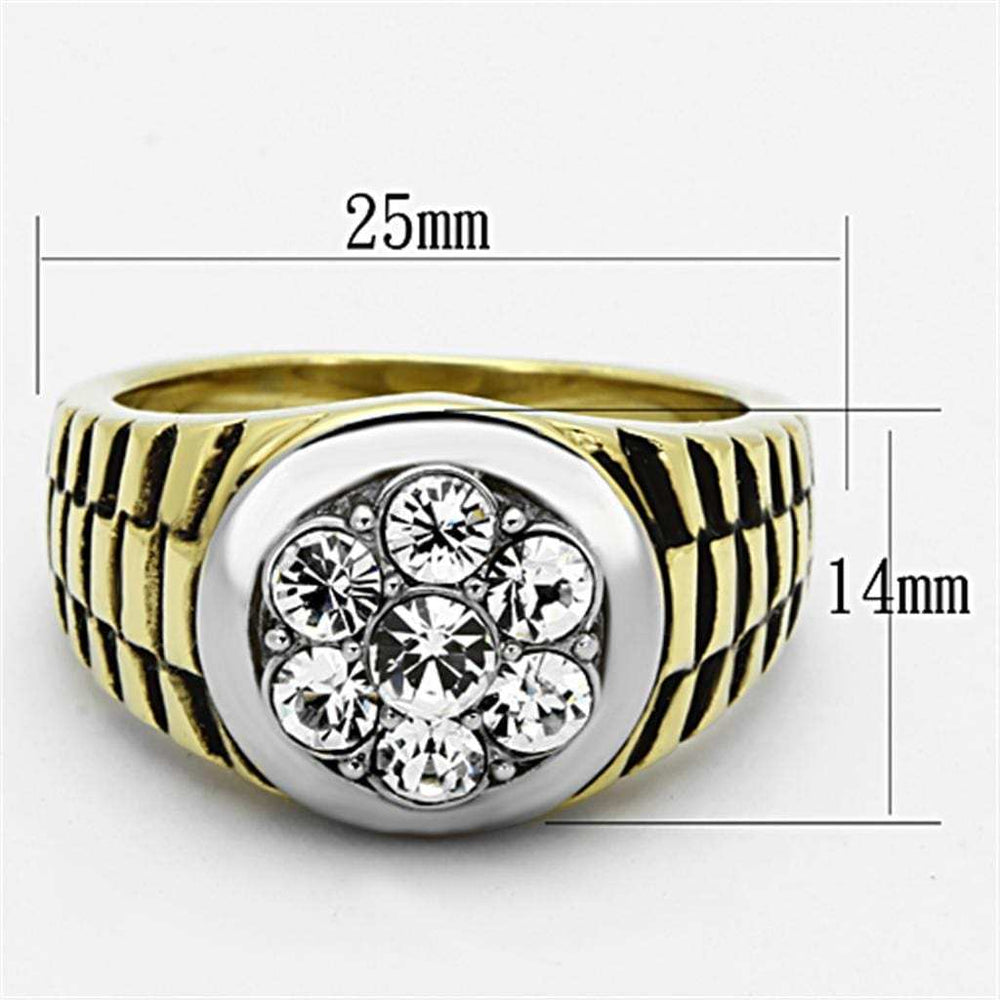 TK1191 - Two-Tone IP Gold (Ion Plating) Stainless Steel Ring with Top Grade Crystal in Clear - Alamode - Flyclothing LLC