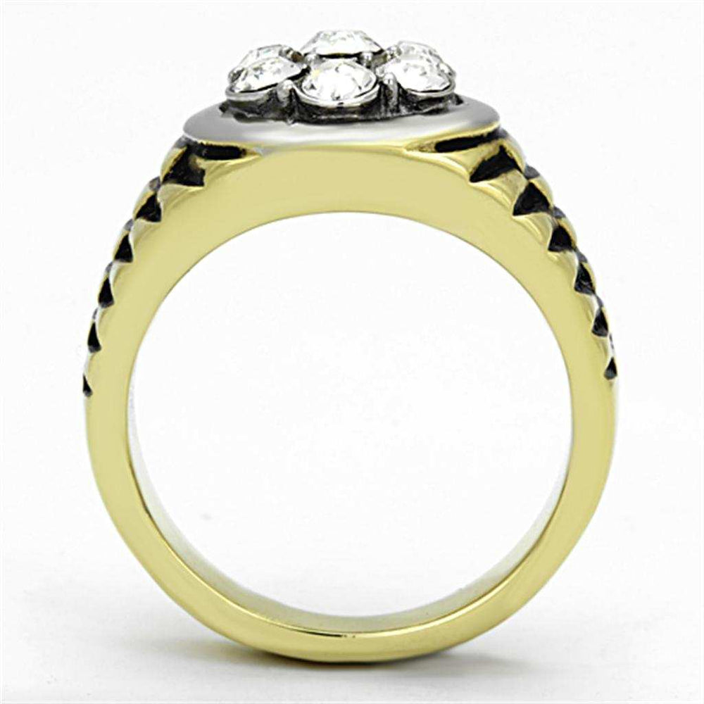 TK1191 - Two-Tone IP Gold (Ion Plating) Stainless Steel Ring with Top Grade Crystal in Clear - Alamode - Flyclothing LLC