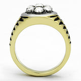 TK1191 - Two-Tone IP Gold (Ion Plating) Stainless Steel Ring with Top Grade Crystal  in Clear - Alamode