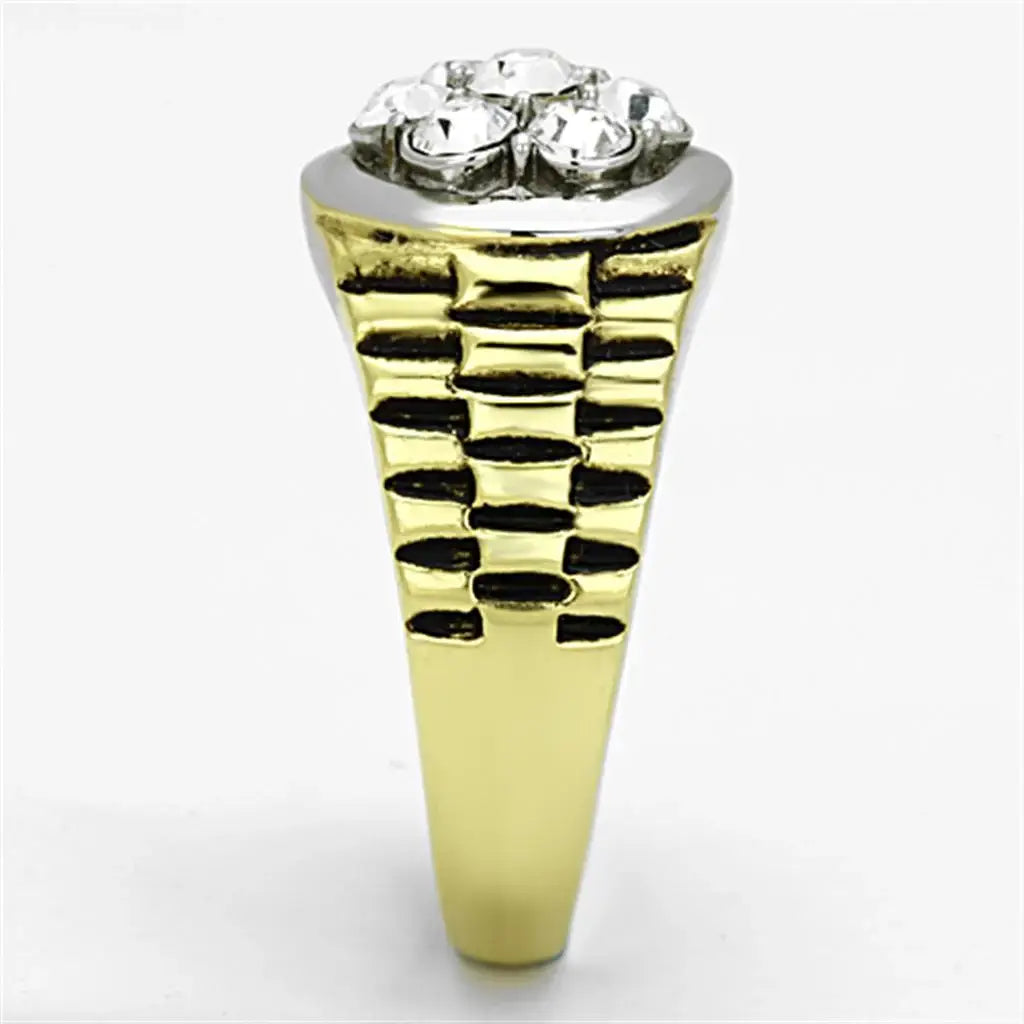 TK1191 - Two-Tone IP Gold (Ion Plating) Stainless Steel Ring with Top Grade Crystal in Clear - Alamode - Flyclothing LLC