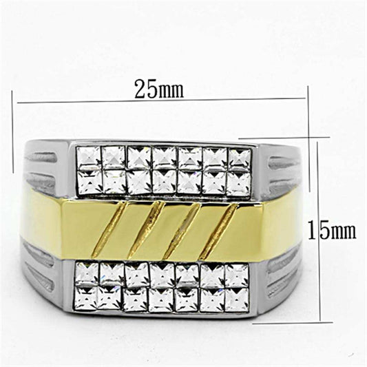 TK1193 - Two-Tone IP Gold (Ion Plating) Stainless Steel Ring with Top Grade Crystal in Clear - Alamode - Flyclothing LLC
