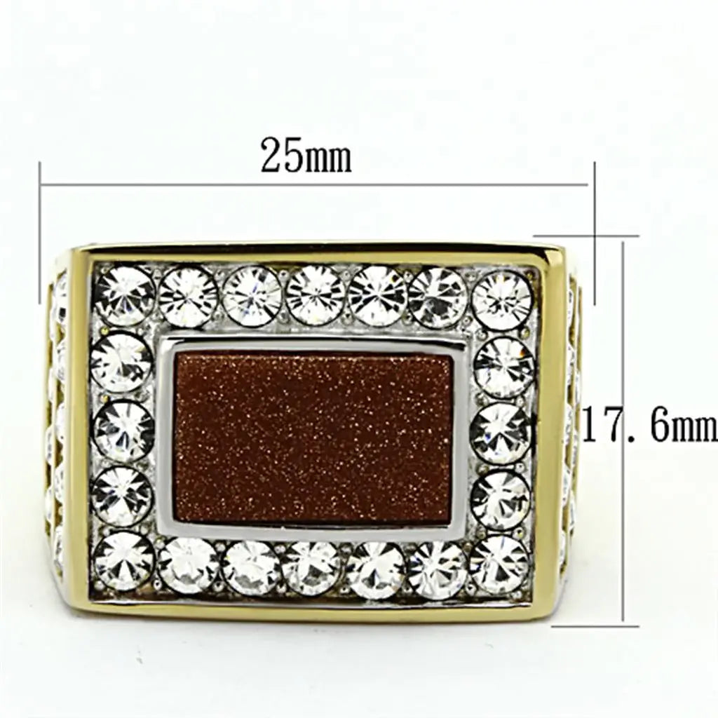 TK1194 - Two-Tone IP Gold (Ion Plating) Stainless Steel Ring with Synthetic Twinkling in Topaz - Alamode - Flyclothing LLC