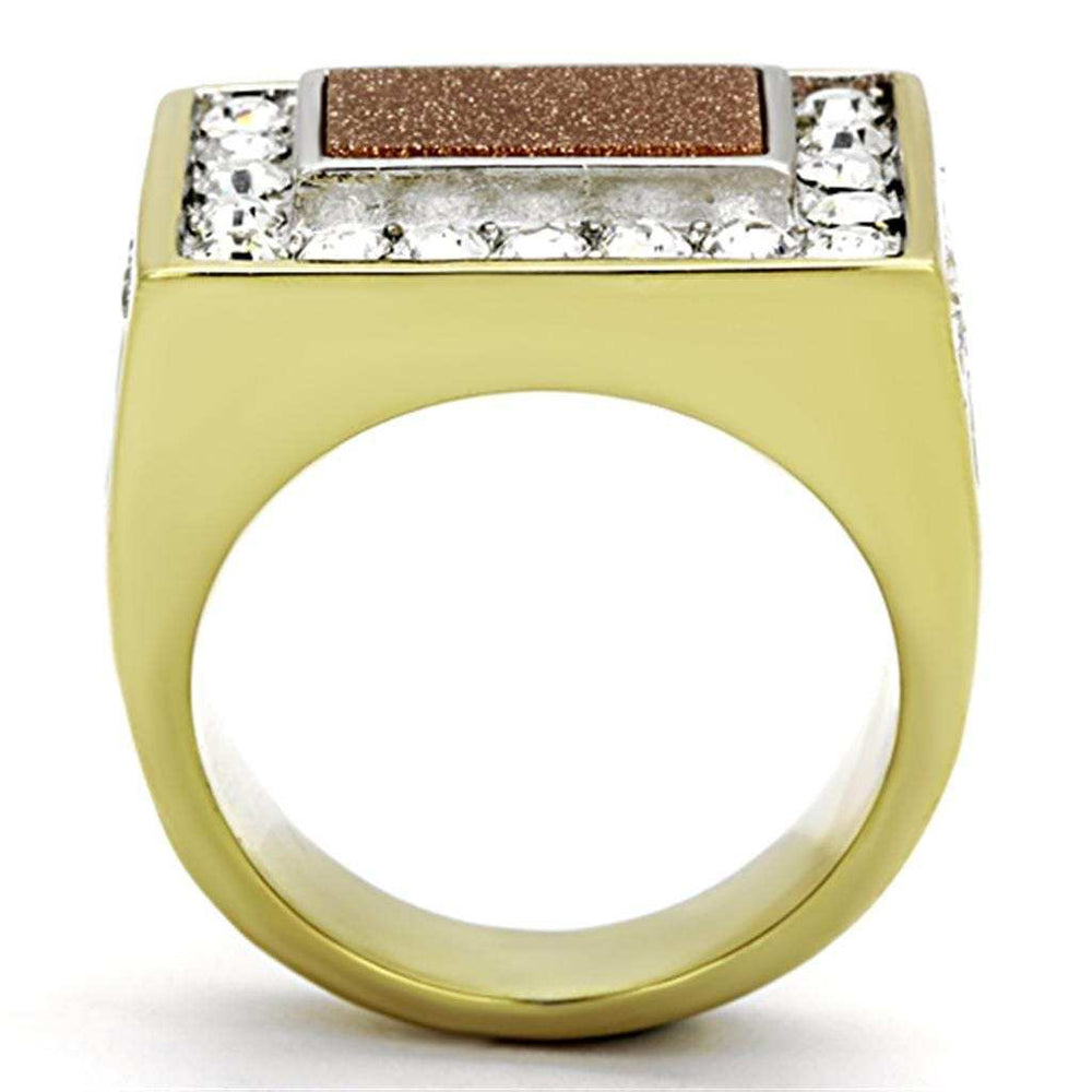 TK1194 - Two-Tone IP Gold (Ion Plating) Stainless Steel Ring with Synthetic Twinkling in Topaz - Alamode - Flyclothing LLC