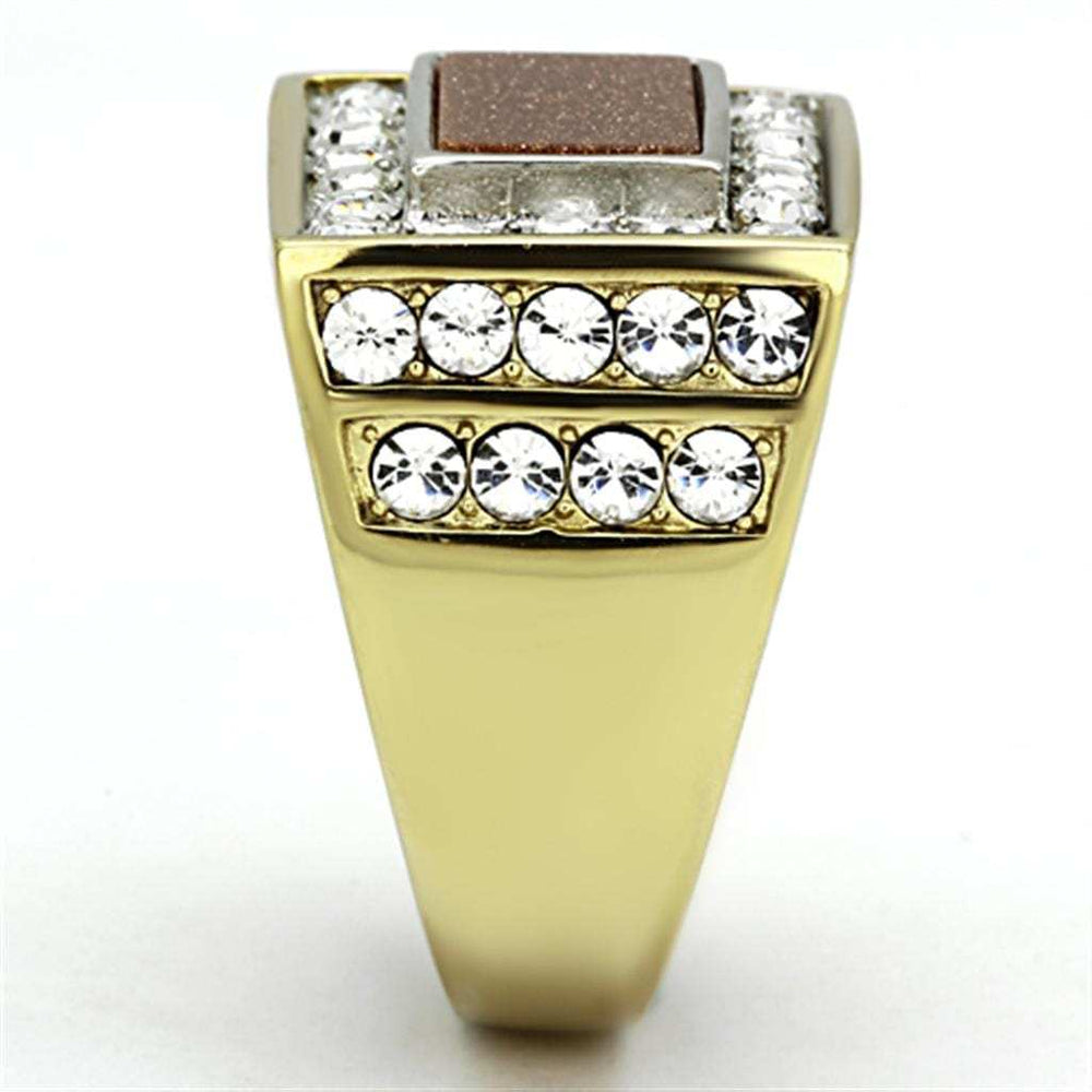 TK1194 - Two-Tone IP Gold (Ion Plating) Stainless Steel Ring with Synthetic Twinkling in Topaz - Alamode - Flyclothing LLC