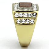 TK1194 - Two-Tone IP Gold (Ion Plating) Stainless Steel Ring with Synthetic Twinkling in Topaz - Alamode