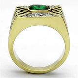 TK1195 - Two-Tone IP Gold (Ion Plating) Stainless Steel Ring with Synthetic Synthetic Glass in Emerald - Alamode - Flyclothing LLC