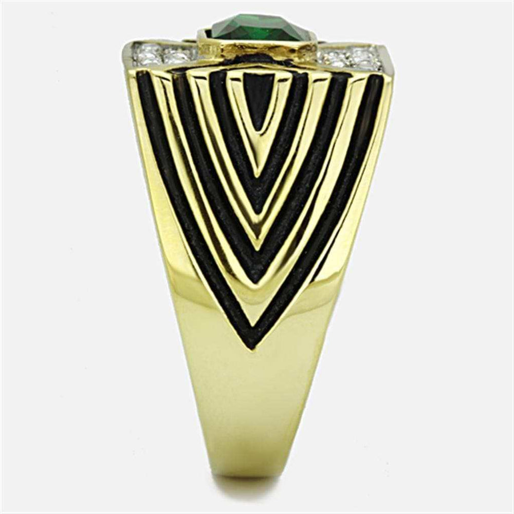 TK1195 - Two-Tone IP Gold (Ion Plating) Stainless Steel Ring with Synthetic Synthetic Glass in Emerald - Alamode - Flyclothing LLC
