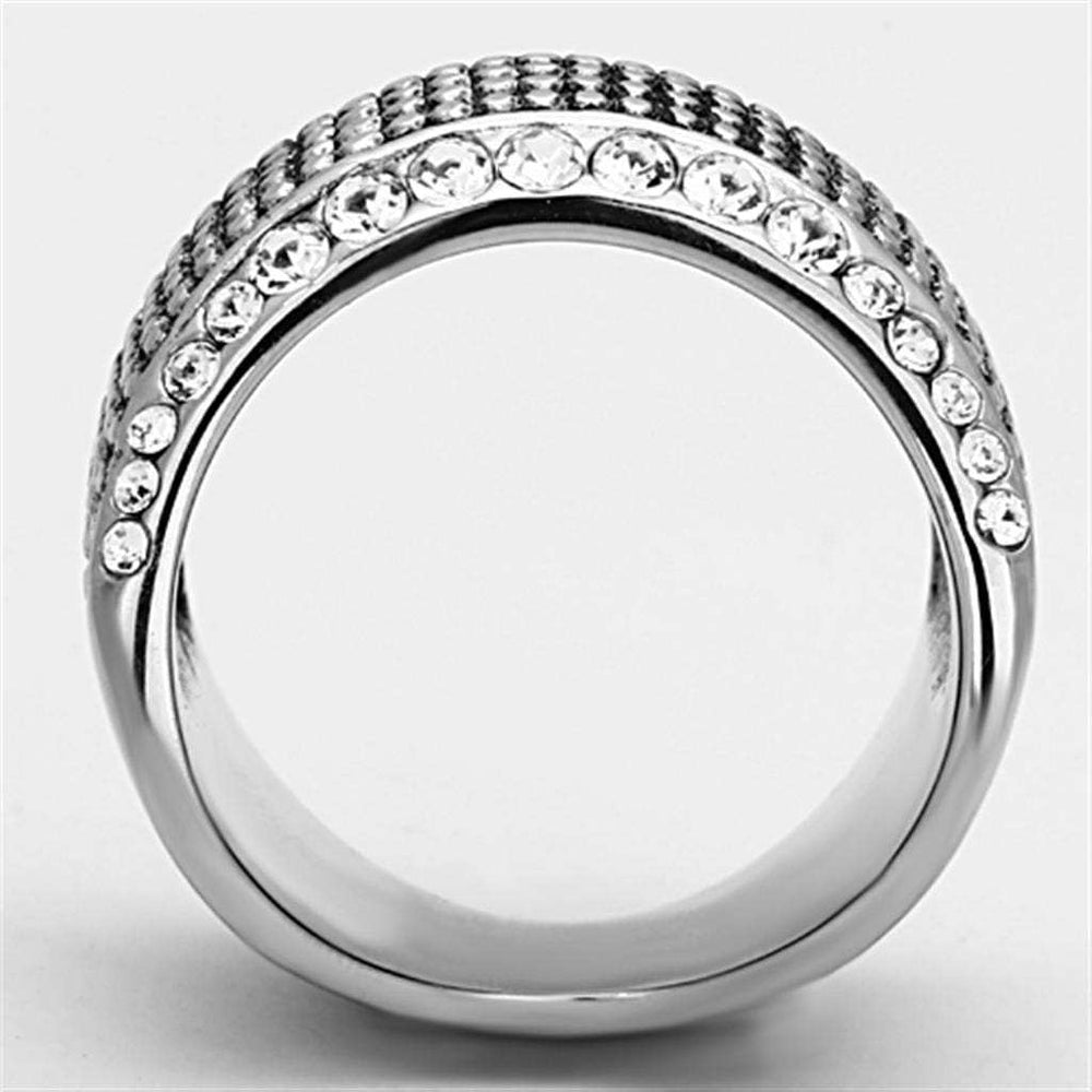 TK1198 - High polished (no plating) Stainless Steel Ring with Top Grade Crystal in Clear - Alamode - Flyclothing LLC