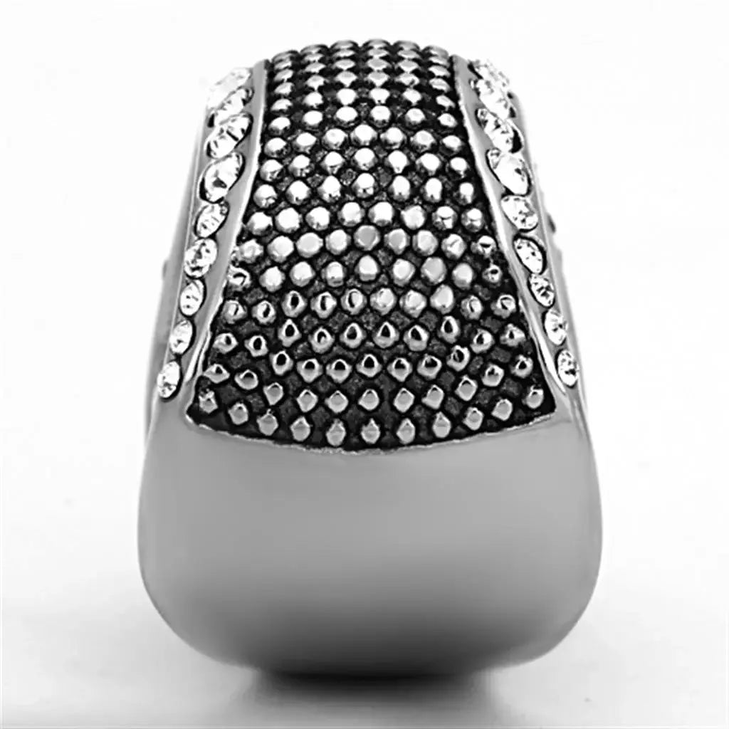 TK1198 - High polished (no plating) Stainless Steel Ring with Top Grade Crystal in Clear - Alamode - Flyclothing LLC