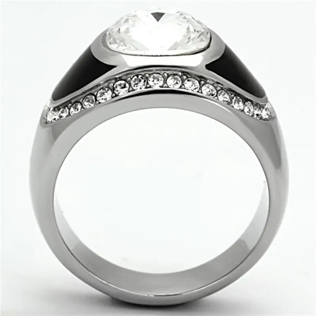 TK1199 - High polished (no plating) Stainless Steel Ring with Top Grade Crystal in Clear - Alamode - Flyclothing LLC