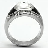 TK1199 - High polished (no plating) Stainless Steel Ring with Top Grade Crystal in Clear - Alamode - Flyclothing LLC