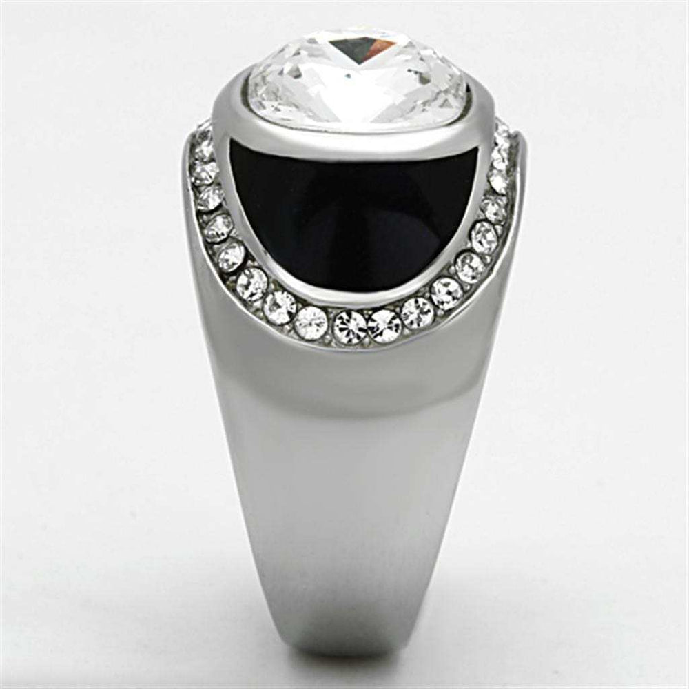 TK1199 - High polished (no plating) Stainless Steel Ring with Top Grade Crystal in Clear - Alamode - Flyclothing LLC