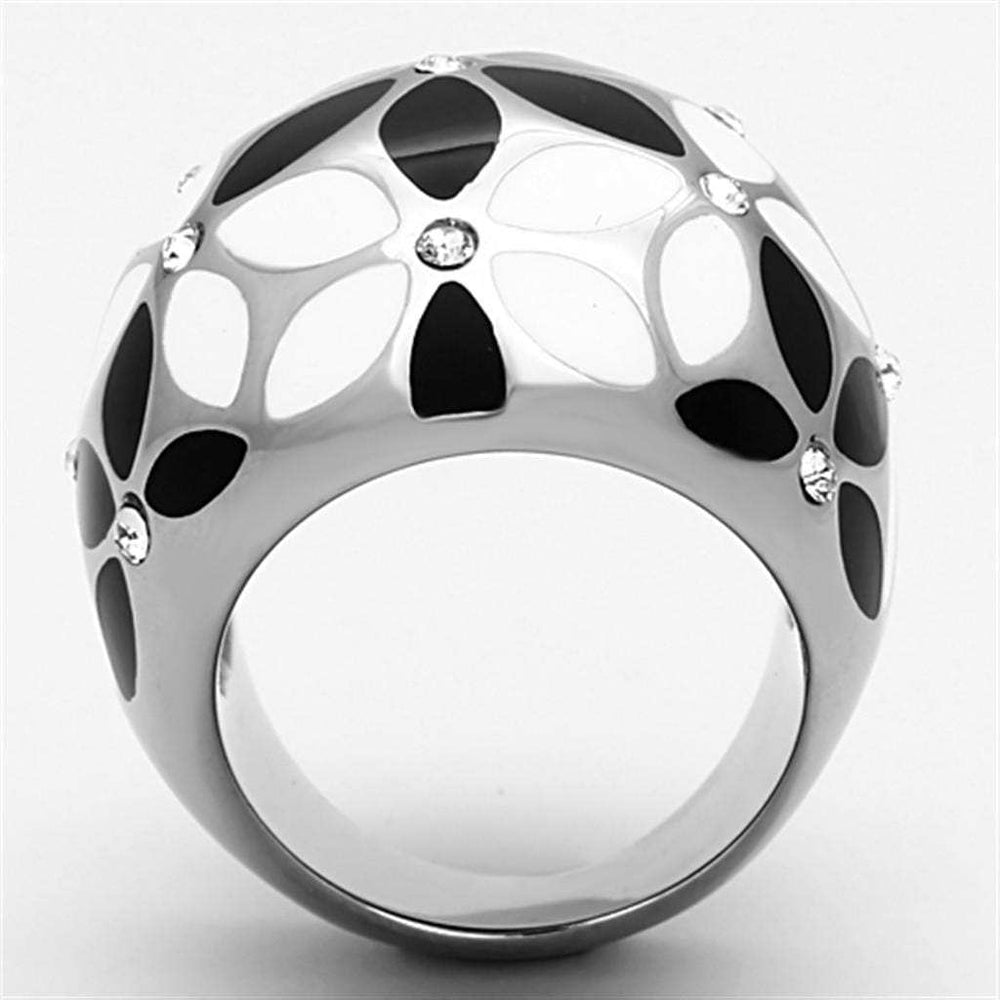 TK1210 - High polished (no plating) Stainless Steel Ring with Top Grade Crystal in Clear - Alamode - Flyclothing LLC