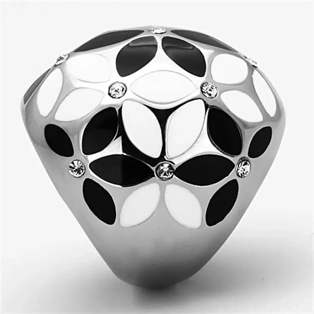 TK1210 - High polished (no plating) Stainless Steel Ring with Top Grade Crystal in Clear - Alamode - Flyclothing LLC