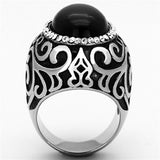 TK1211 - High polished (no plating) Stainless Steel Ring with Synthetic Cat Eye in Jet - Alamode