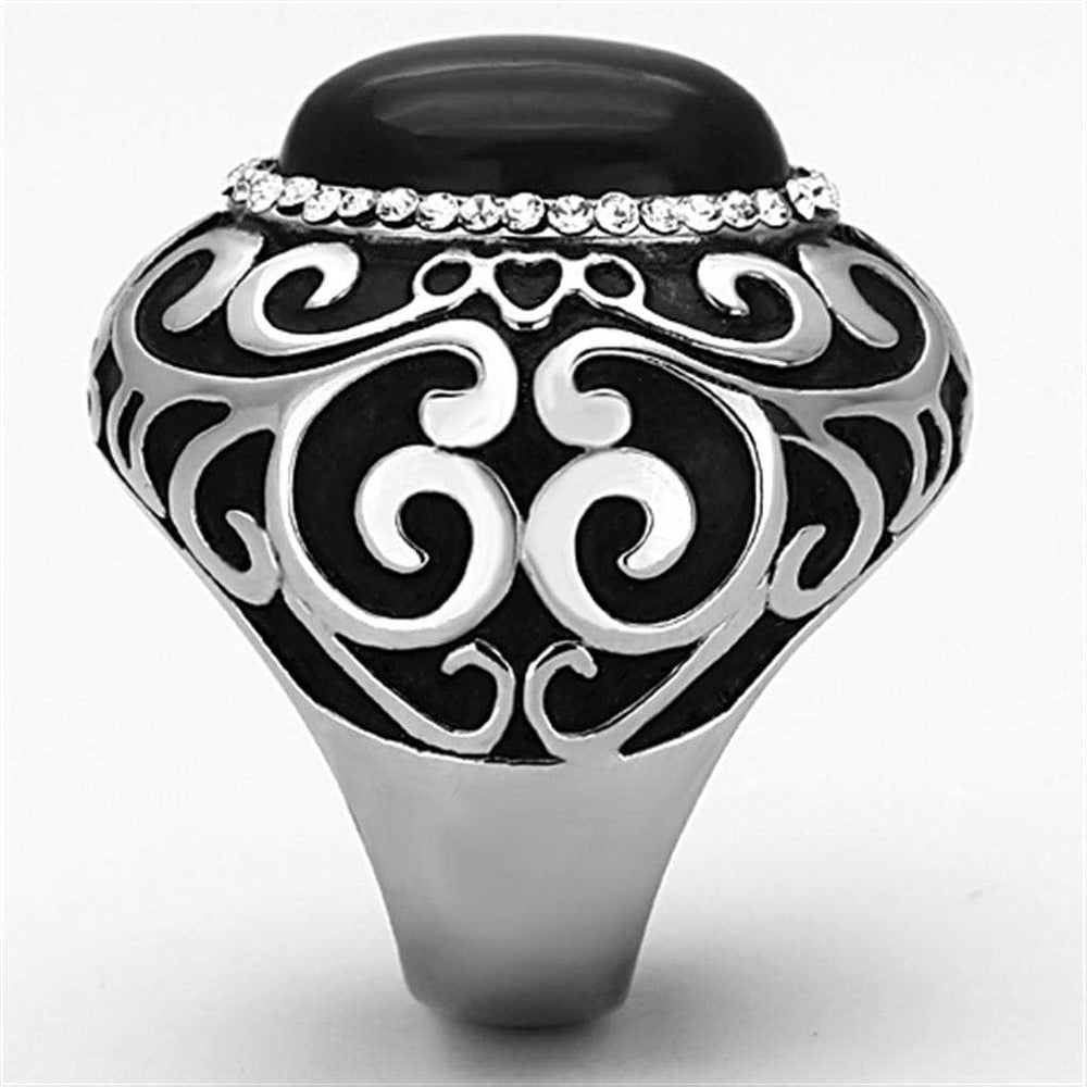 TK1211 - High polished (no plating) Stainless Steel Ring with Synthetic Cat Eye in Jet - Alamode - Flyclothing LLC