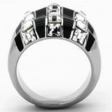 TK1213 - High polished (no plating) Stainless Steel Ring with Top Grade Crystal in Clear - Alamode - Flyclothing LLC