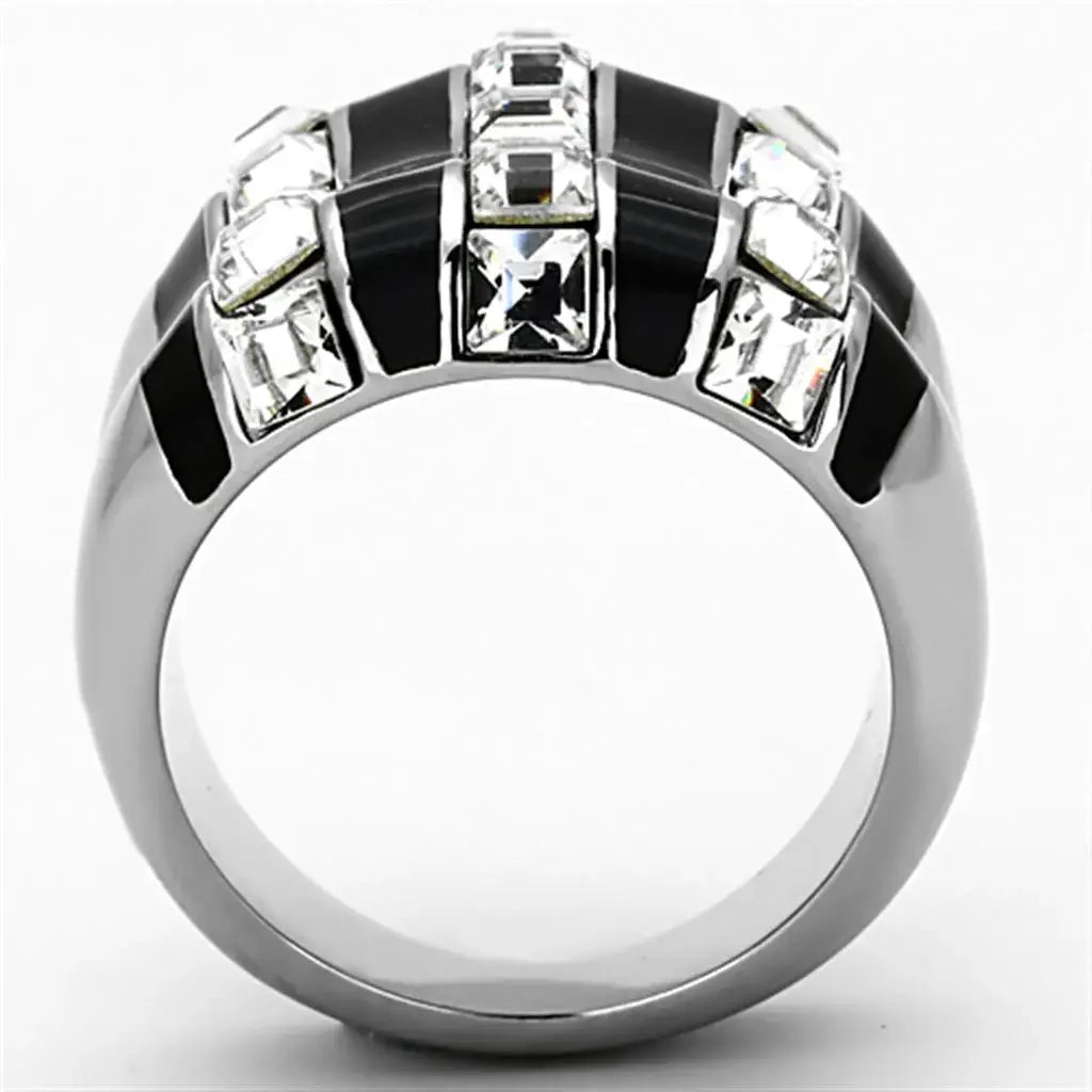 TK1213 - High polished (no plating) Stainless Steel Ring with Top Grade Crystal in Clear - Alamode - Flyclothing LLC