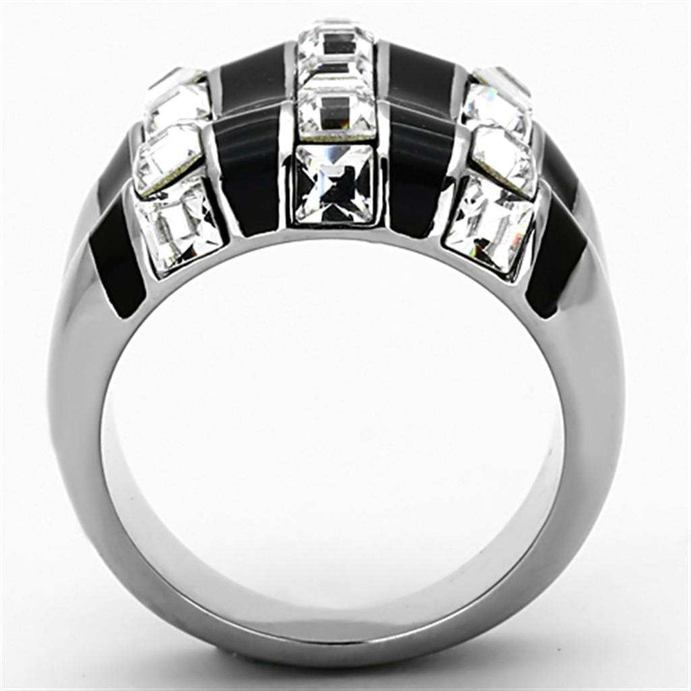 TK1213 - High polished (no plating) Stainless Steel Ring with Top Grade Crystal in Clear - Alamode - Flyclothing LLC