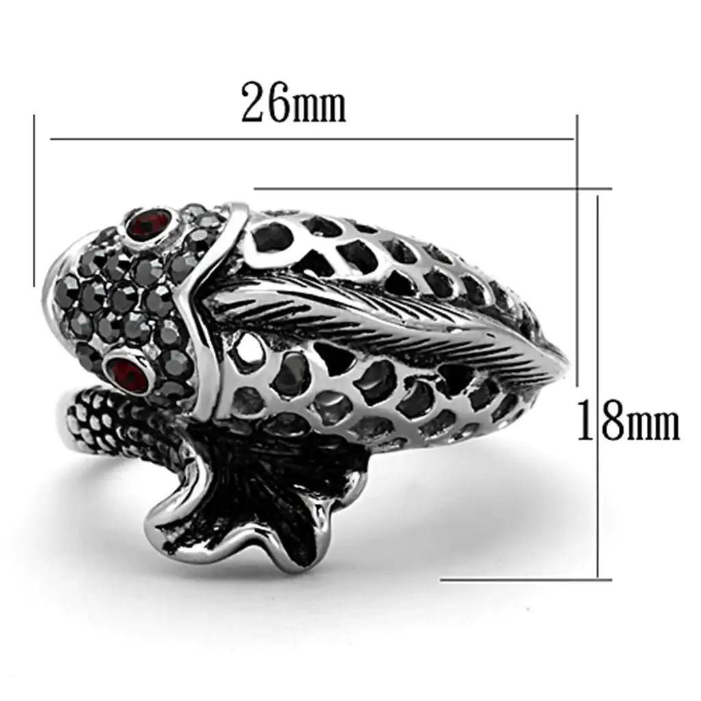 TK1215 - High polished (no plating) Stainless Steel Ring with Top Grade Crystal in Siam - Alamode - Flyclothing LLC